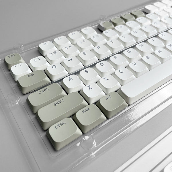 Uniform Low Profile PBT Keycap Set with Shine Through Legends for Cherry MX, Choc v2 and Gateron kS-27 / KS-33 Key Switches in White & Gray