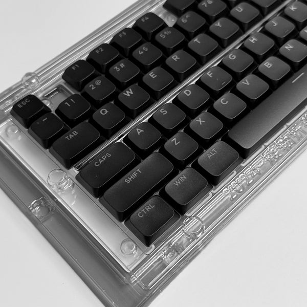 Uniform Low Profile PBT Keycap Set with Shine Through Legends for Cherry MX, Choc v2 and Gateron kS-27 / KS-33 Key Switches in Black v2