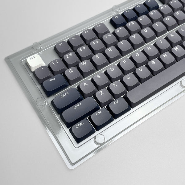 Uniform Low Profile PBT Keycap Set with Shine Through Legends for Cherry MX, Choc v2 and Gateron kS-27 / KS-33 Key Switches in Gray & Blue