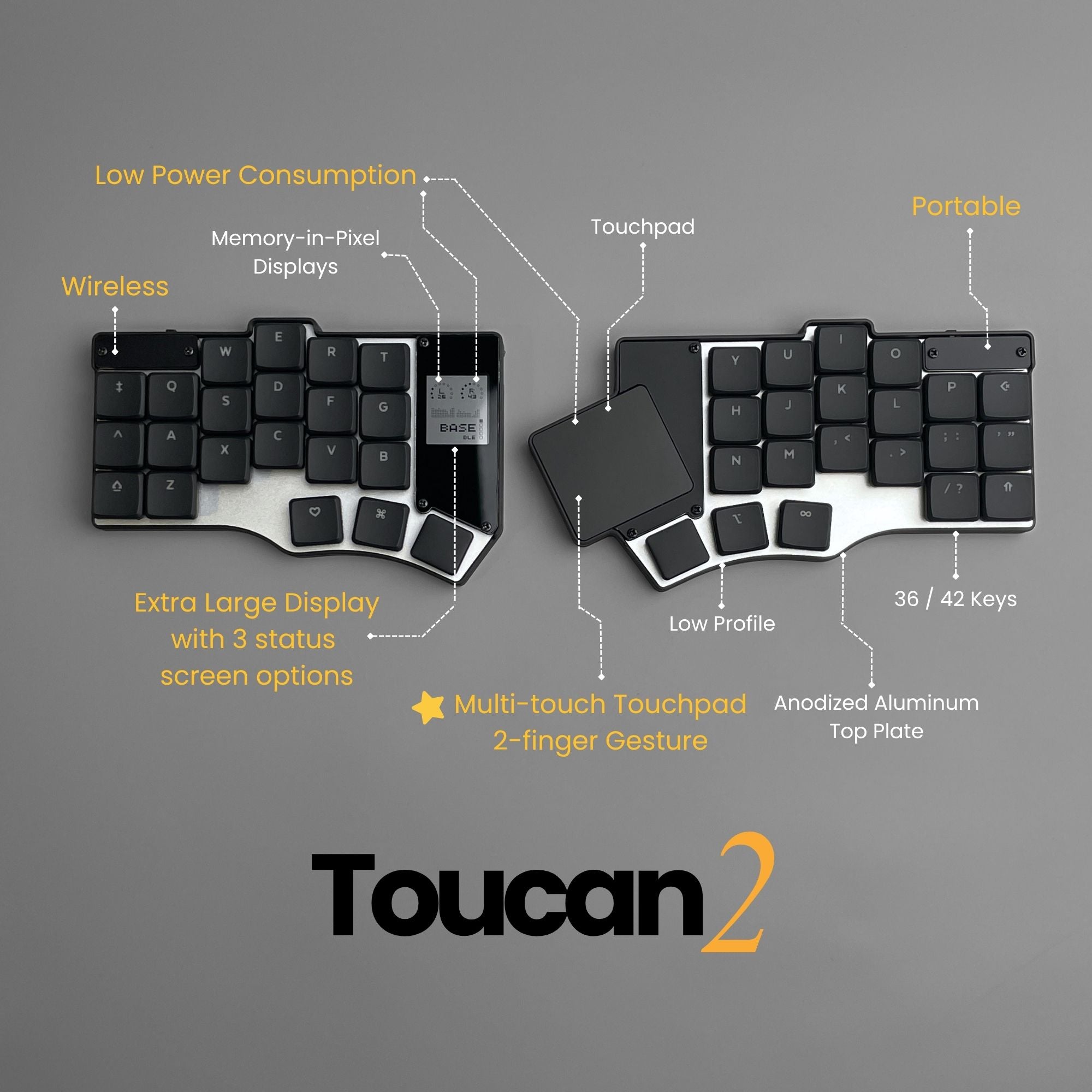 Toucan2 Wireless Split Keyboard with Multi-touch Trackpad – beekeeb