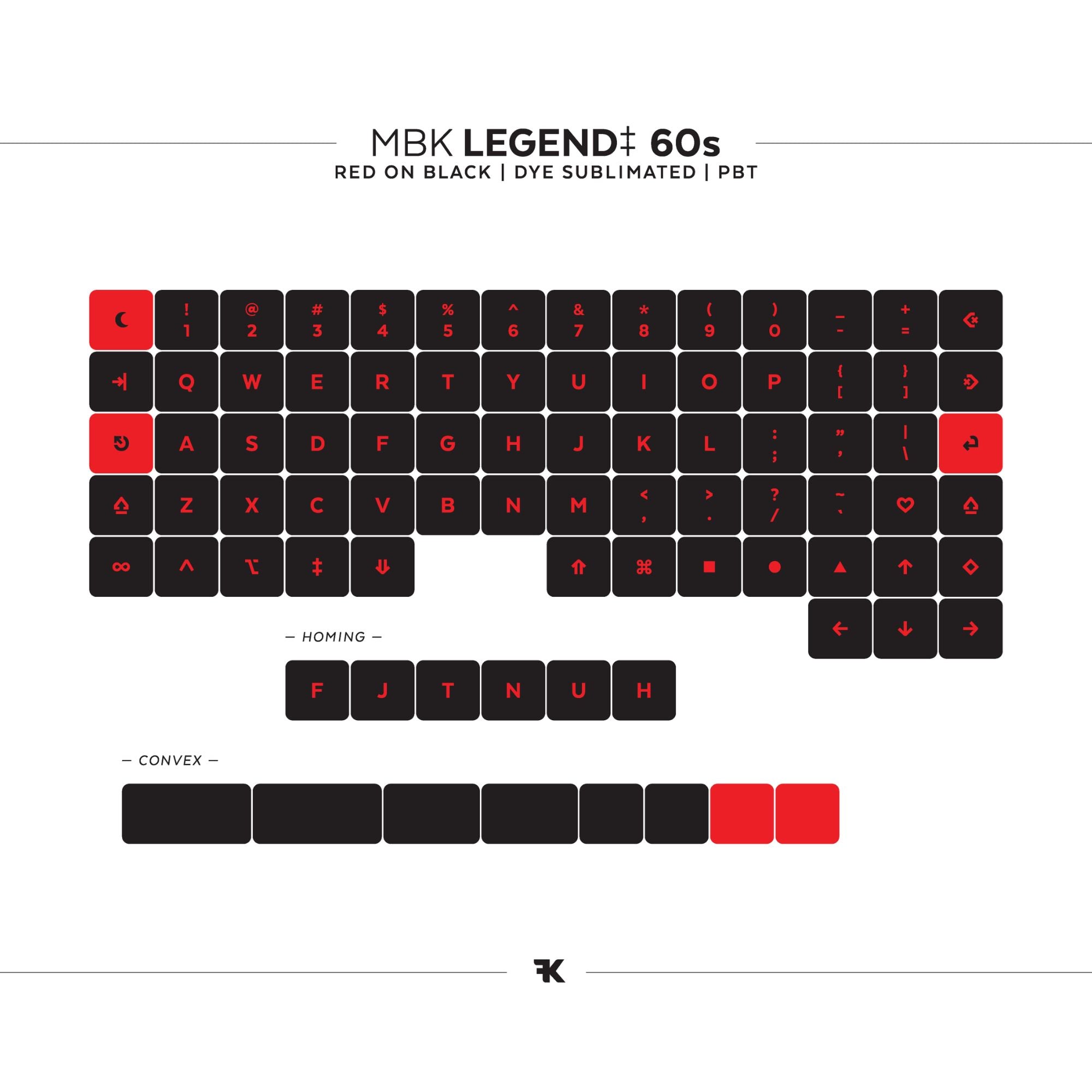 MBK Legend ‡ 60s Red on Black Low Profile Choc Spacing Keycap Set with ...