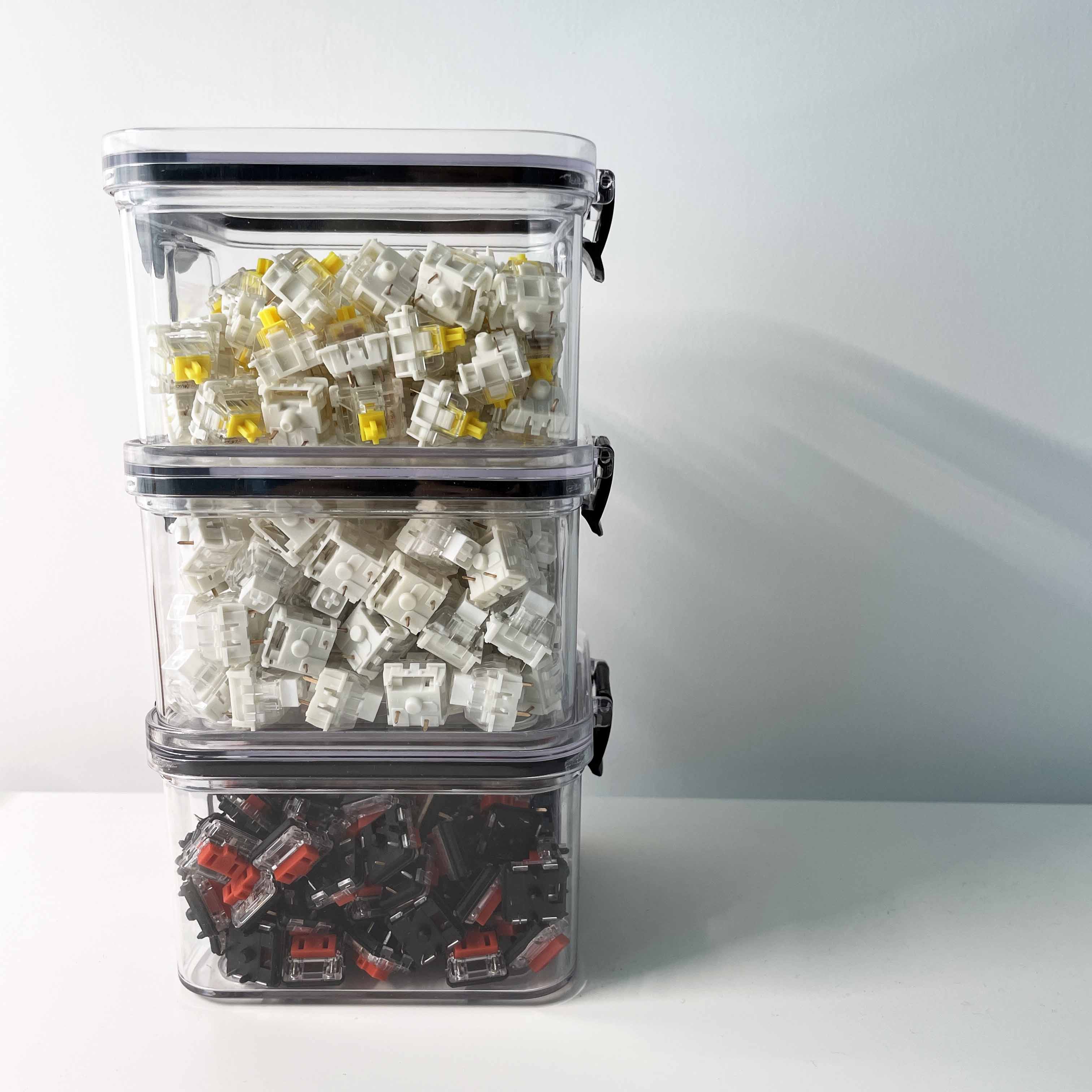 Stackable storage box for storing key switches and key cap