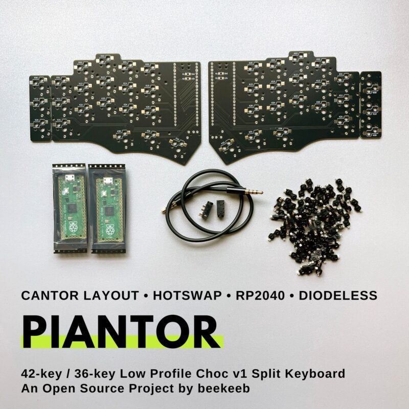 Piantor Keyboard (Cantor Layout with Hotswap) 42 Keys / 36 Keys Diodeless RP2040 Low Profile Split Keyboard DIY Kit
