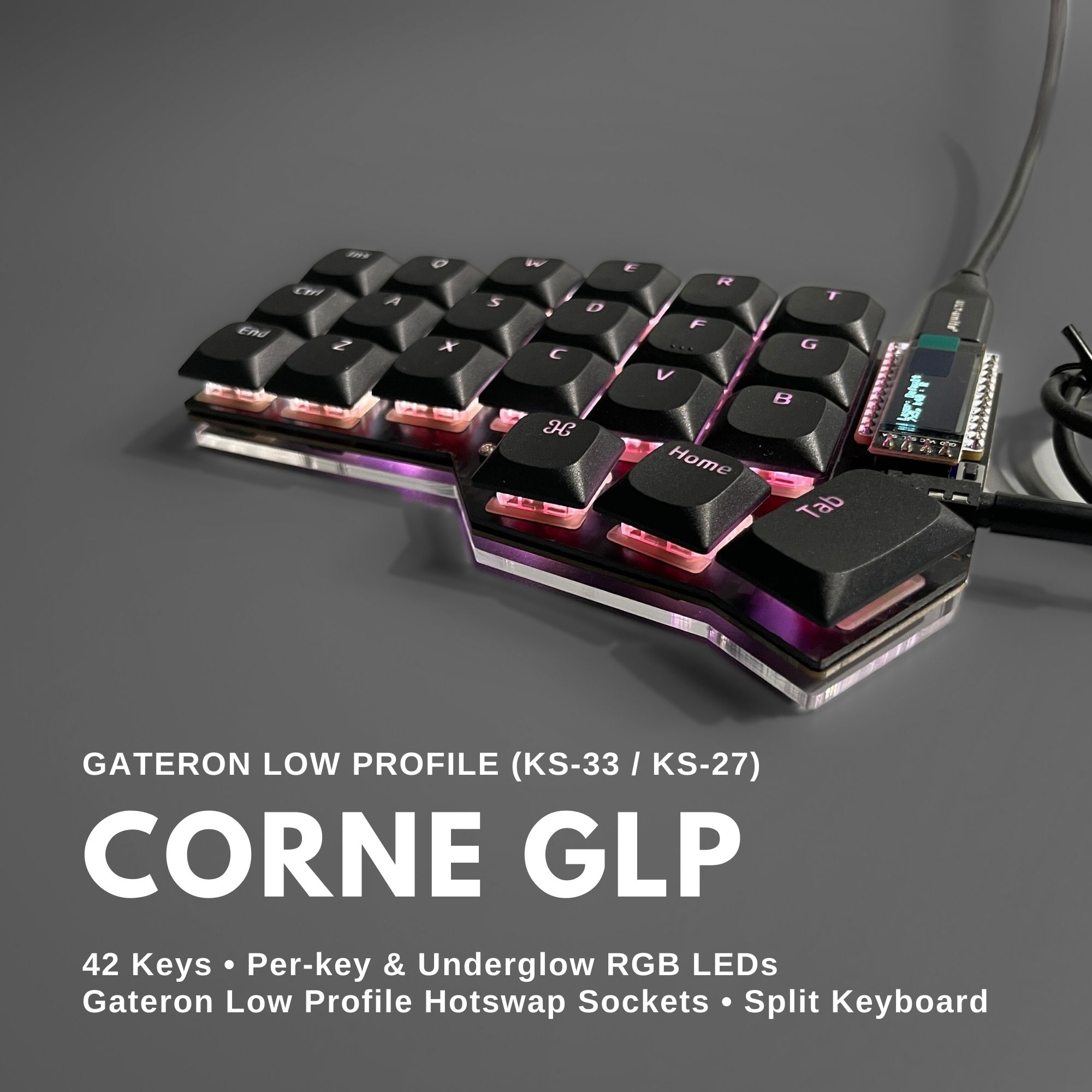 A Corne keyboard with Gateron Low Profile (Corne GLP)