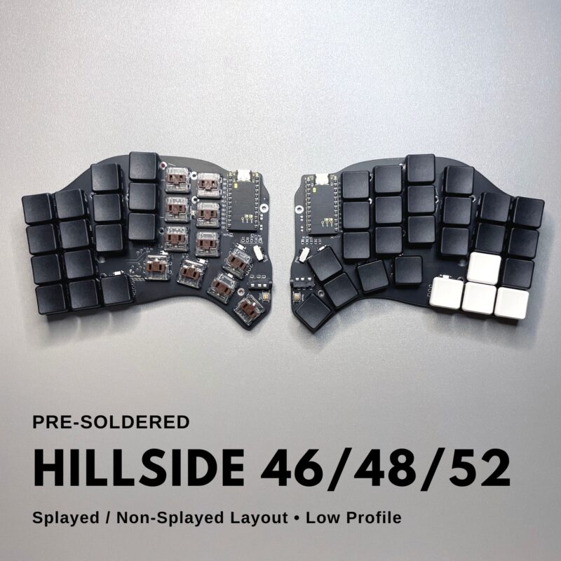 Pre-soldered Hillside Keyboard (Hillside46 / Hillside48 / Hillside52) Low Profile Splayed Split Keyboard