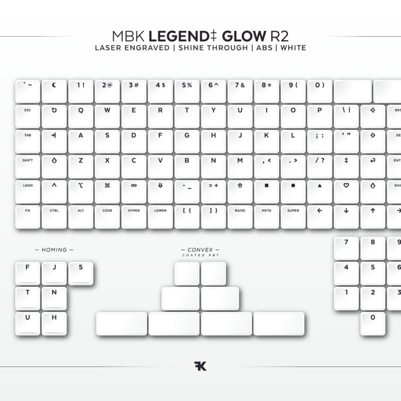 MBK Legend‡ Glow R2 White RGB LED with Low Profile lettering keycaps