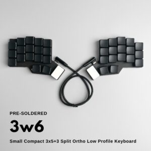 The 3w6 is a low profile, split ortholinear keyboard with 36 keys.