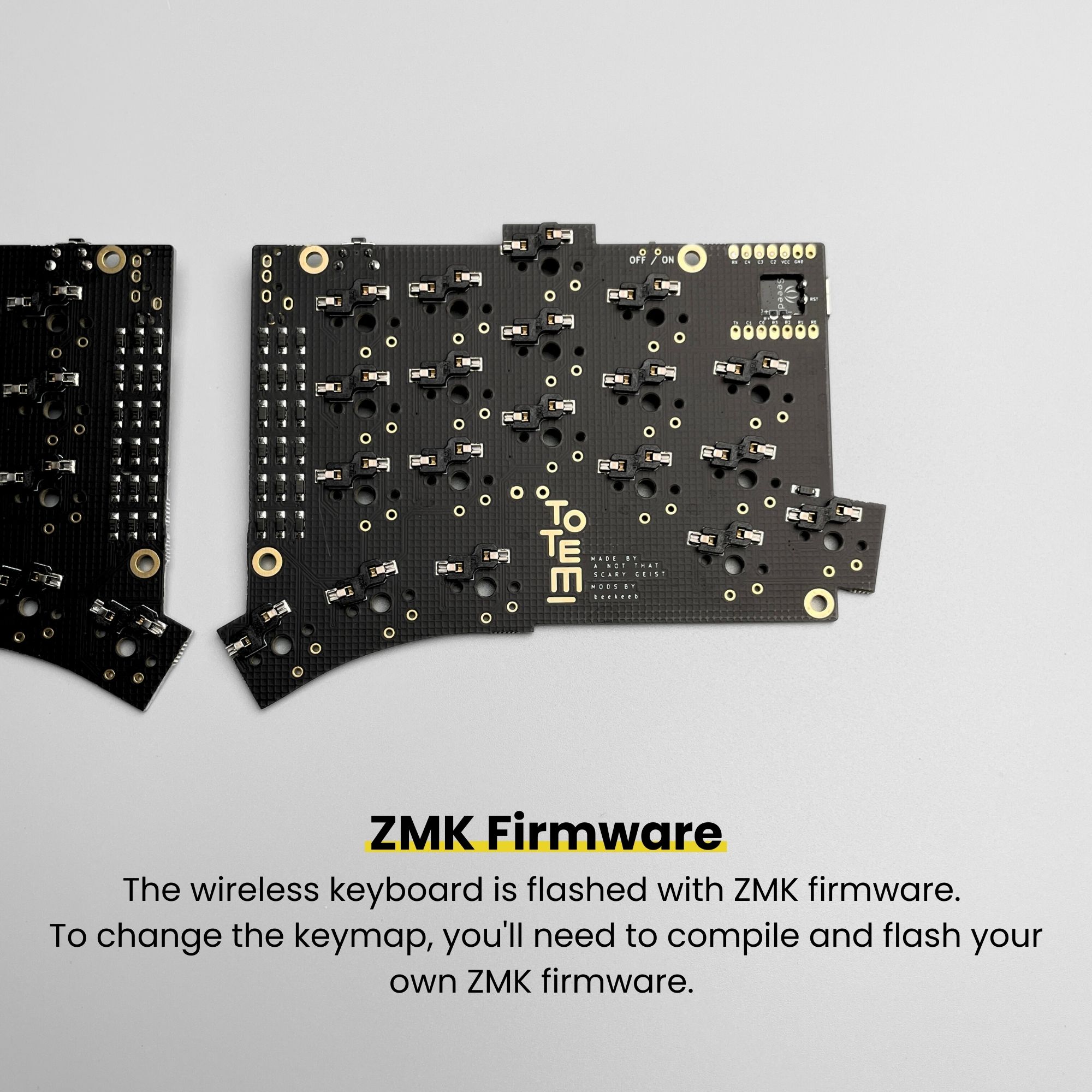 Prebuilt wireless TOTEM keyboard PCB with JST battery socket flashed with ZMK firmware
