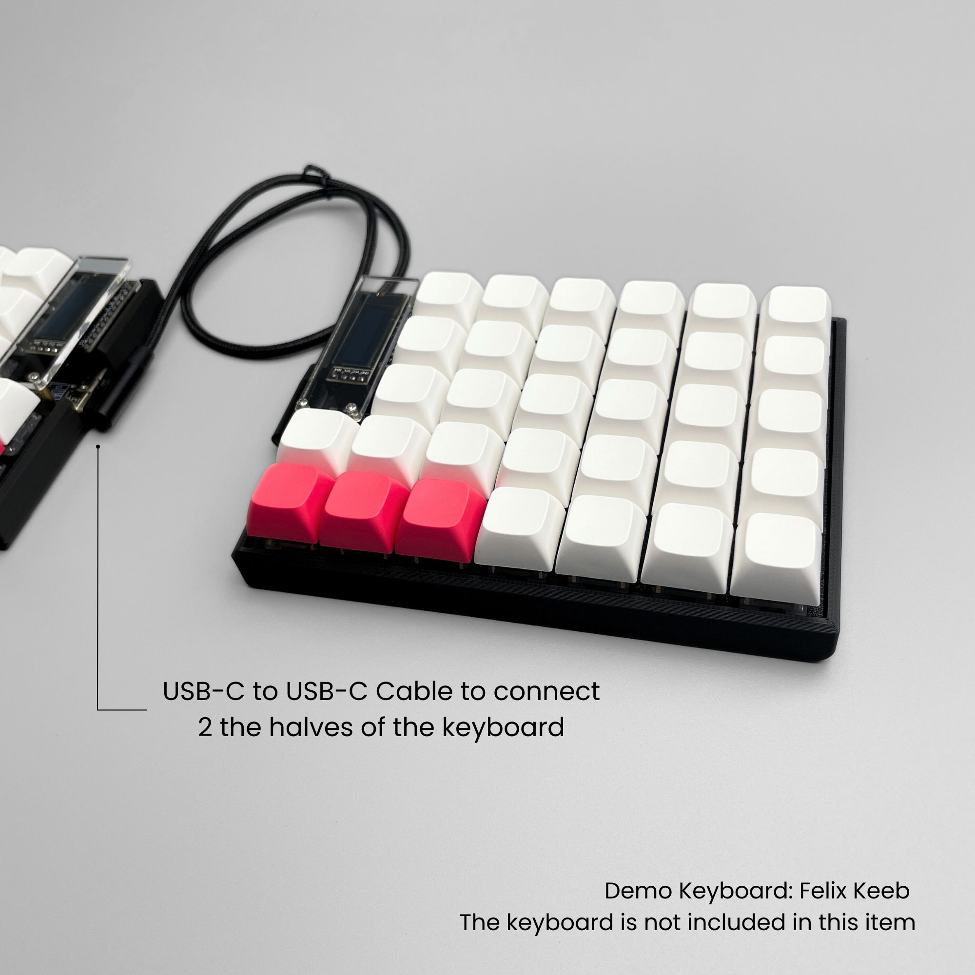 USB-C to USB-C L Shape cable for connection split keyboards Demo in Felix Keeb
