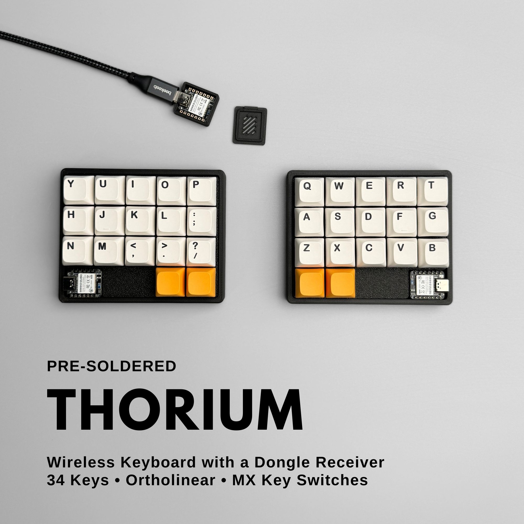 Thorium Wireless Keyboard with a Dongle Receiver 34 Keys • Ortholinear • MX Key Switches