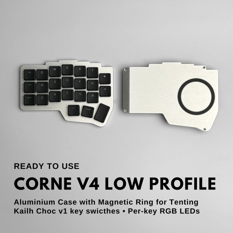 Corne v4 low profile with aluminum case that integrated magnetic ring for tenting solutions