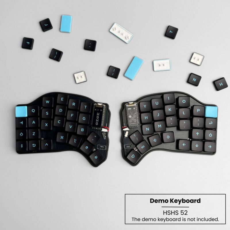 MBK 40s blue on black on HSHS 52 split Keyboard